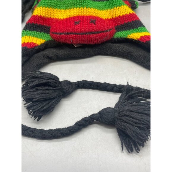 rasta mohawk monkey beanie tie fringe wool animal hat braded crazy red os READ - Picture 4 of 8